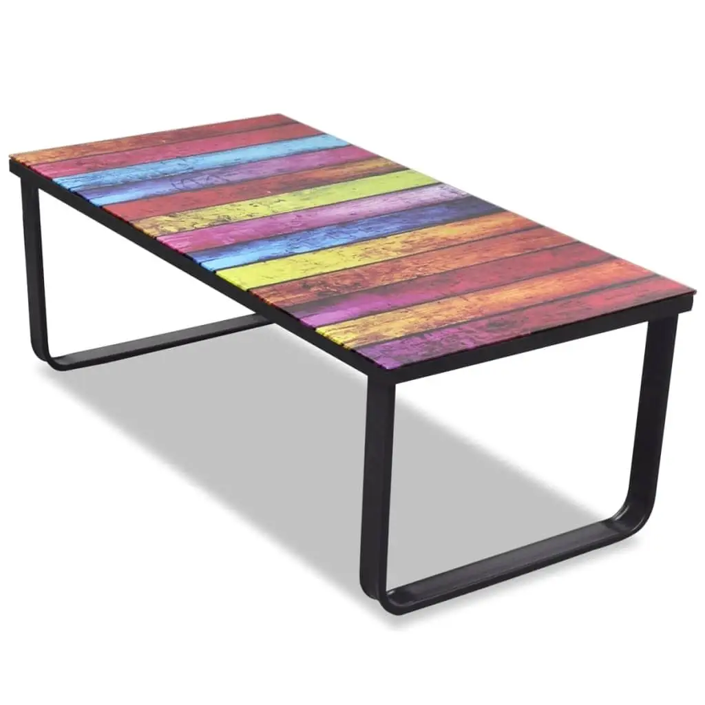 Rainbow Printed Glass Top Coffee Table - Stylish Modern Design for Living Room Decor