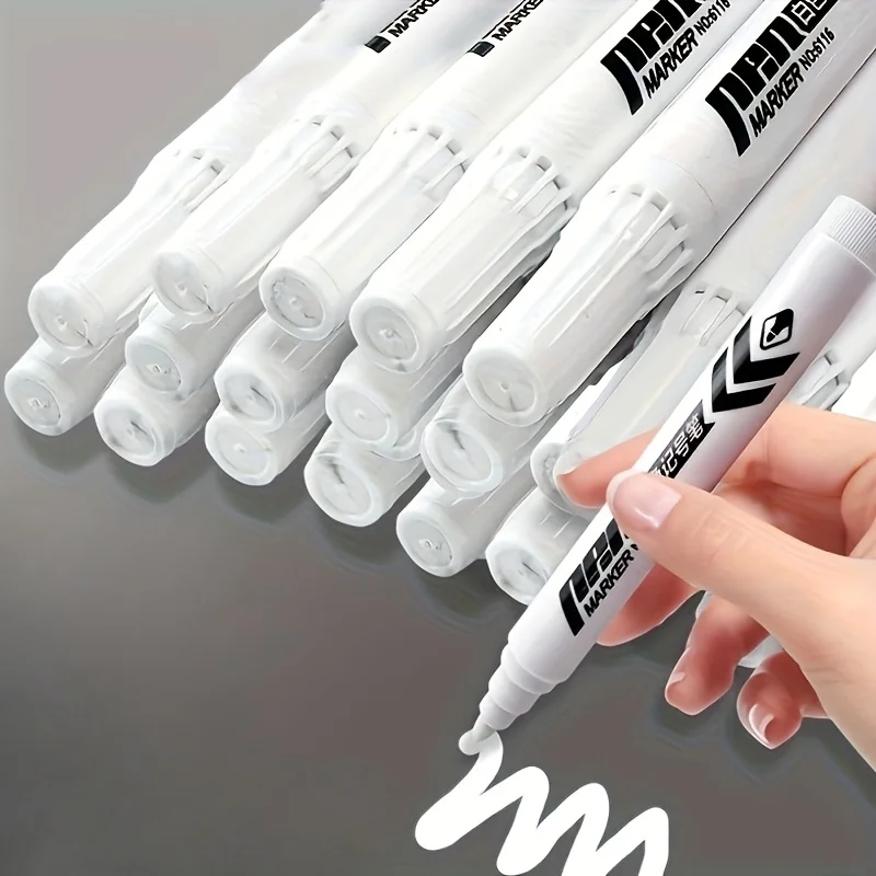 15pcs White Calligraphy Marker Pens, Smooth Neutral Ink, Labeling, Office Art Supplies, Hand Lettering Creation Stationery Set