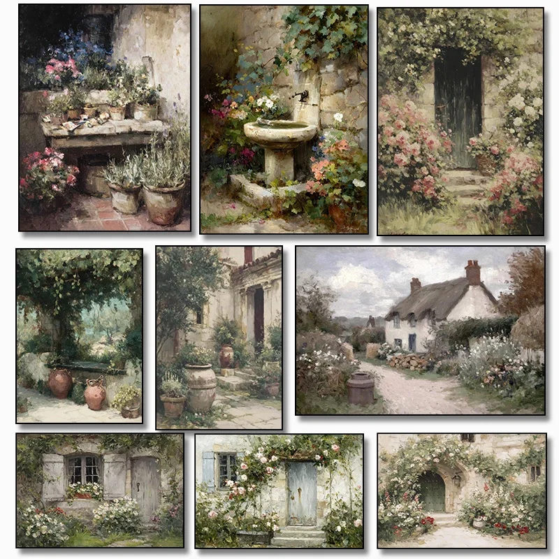 Vintage Still Life Country Flower Field Soft Cottage Landscape Dress Up Flower Canvas Paintings Posters Wall Pictures Home Decor