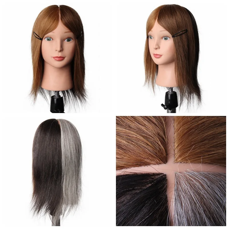 10“inch 100% Real Human Hair Makeup Hairdressing Training Mannequin Head Salon Hairstyles Head Model Dummy Doll Manikin Head