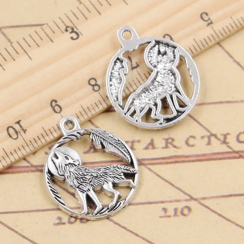 10pcs Charms Wolf Full Moon Werewolf 25x21mm Tibetan Silver Color Pendants Antique Jewelry Making DIY Handmade Craft