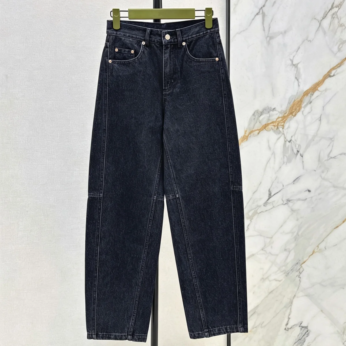 High Quality Women High Waist Wide Leg Jeans Vintage Dark Wash Denim Pants Seam Detail Loose Denim Trousers lyt2660523