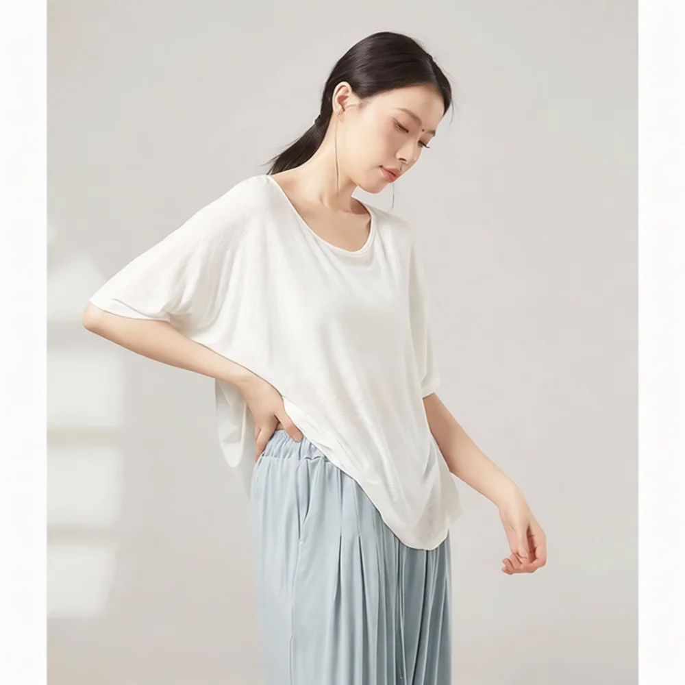 Female Hollow Out Back Dance Top Loose Fit Long Sleeve Shirt Comfortable Modern Dance Practice Wear Daily Casual Tee