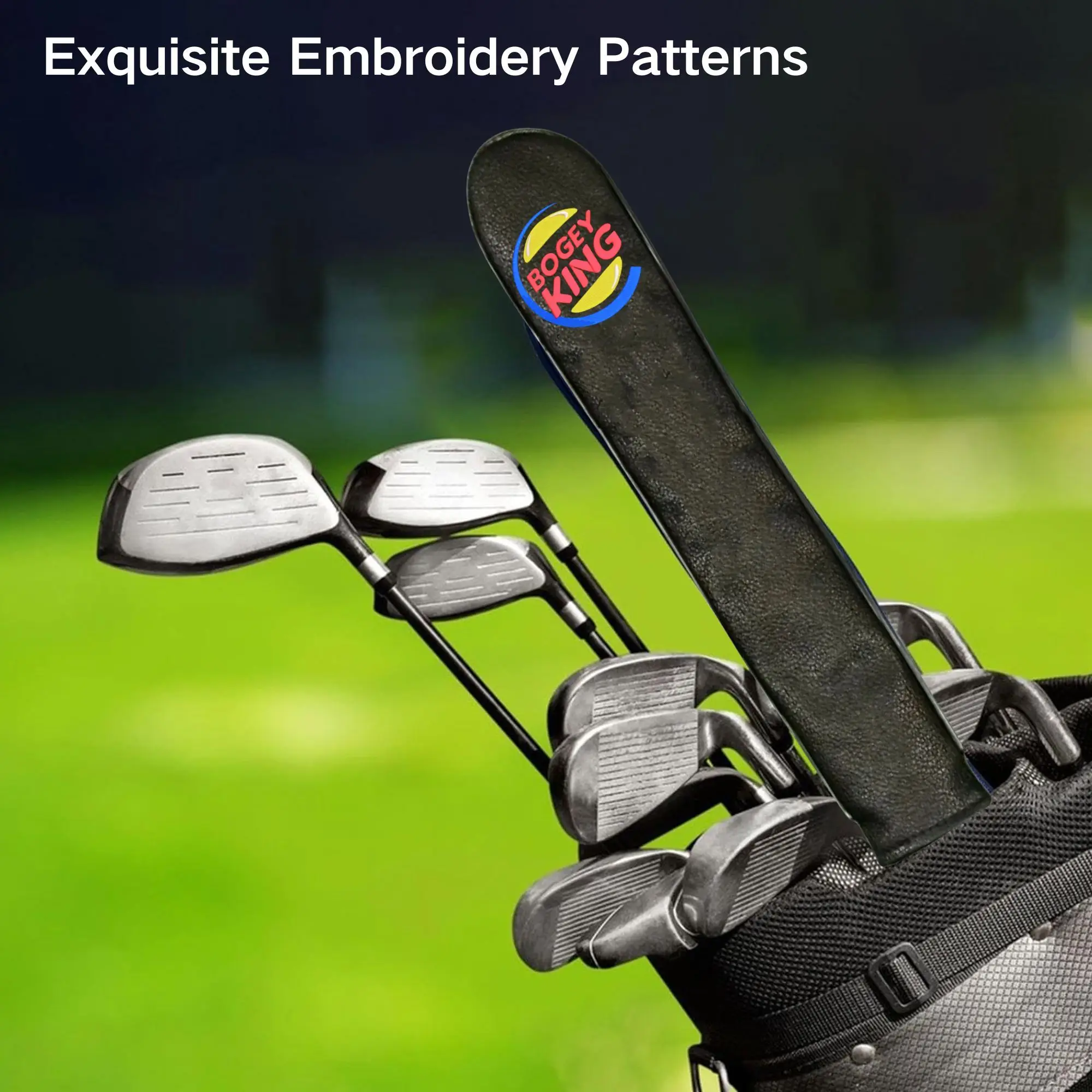 Embroidered Funny Bogey King PU Leather Golf Alignment Stick Cover - Hold at Least 3 Sticks, Golf Accessories for Men Dad