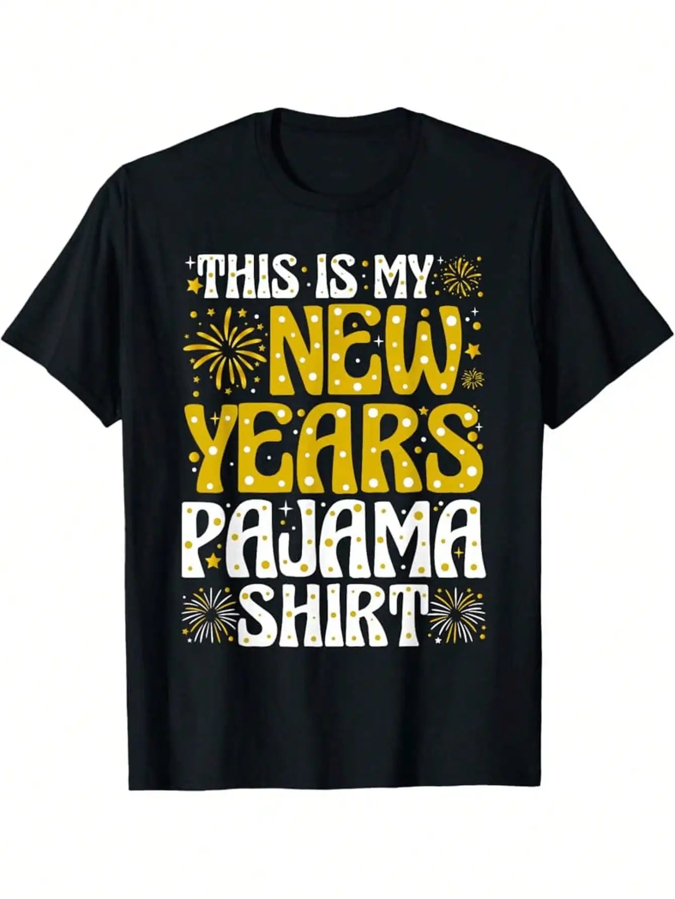 

's Funny 2026 New Year's Pajama T-Shirt - Golden Fireworks & Stars Print Short Sleeve Sleepwear, All-Season Fit Round Neck