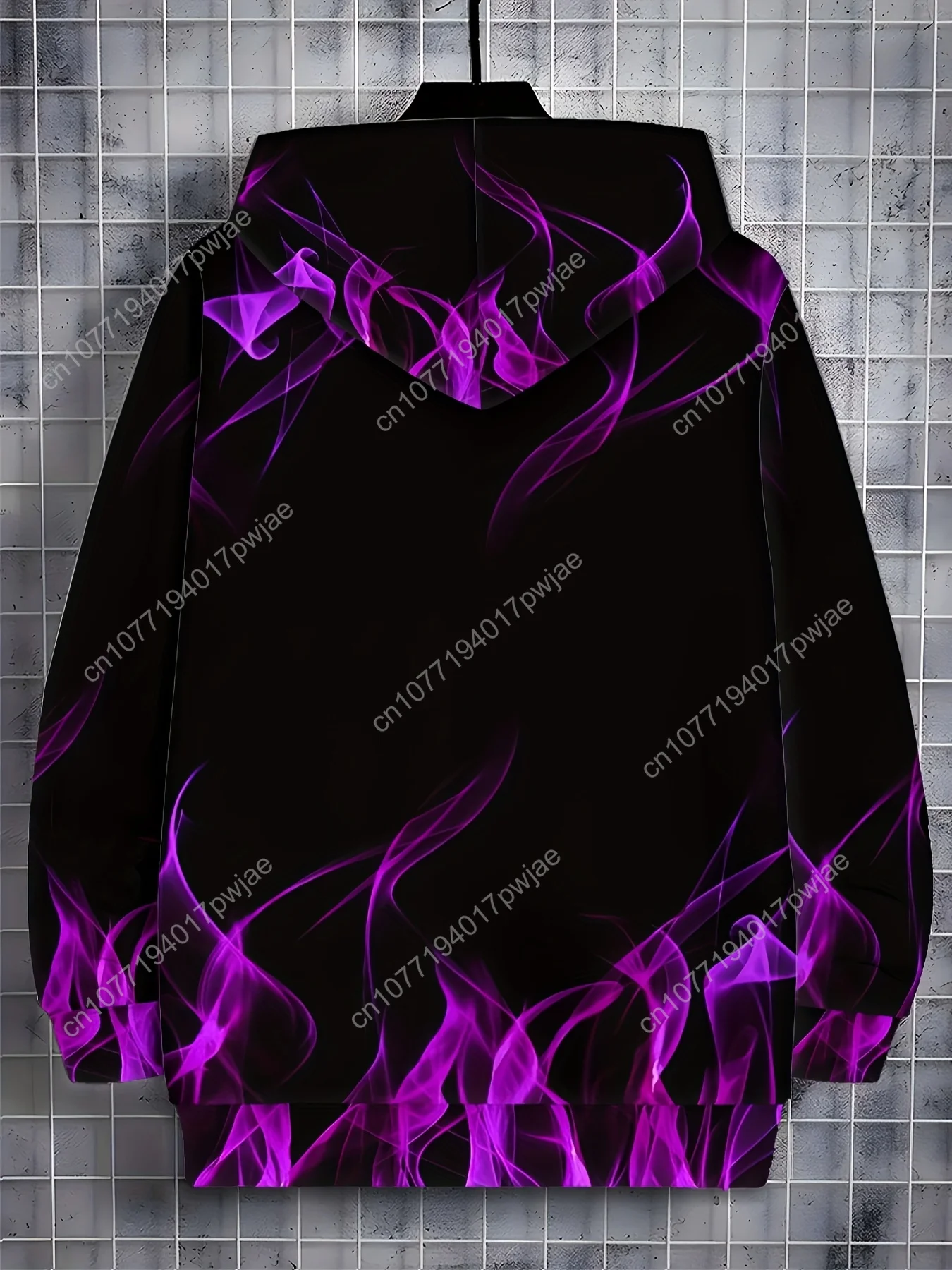 Moletom masculino com capuz roxo padrão de fumaça com zíper de manga comprida, jaqueta casual de outono inverno ao ar livre com cordão e bolsos