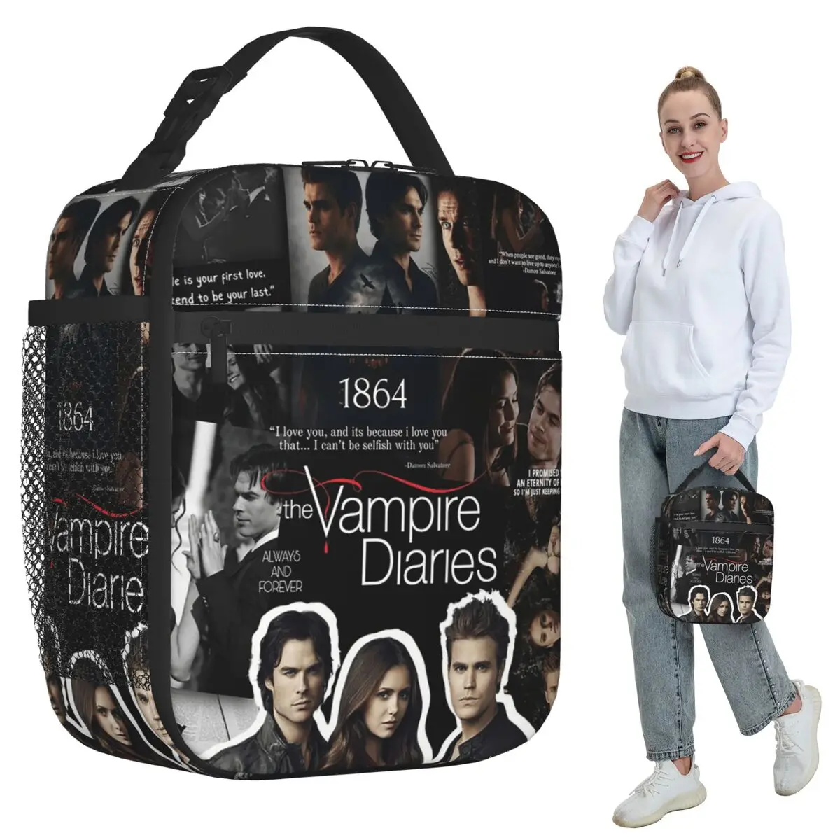 The Vampire Diaries Insulated Lunch Bag for Women Office Cooler Thermal Food Box Tote Leakproof Lunch Boxes Container
