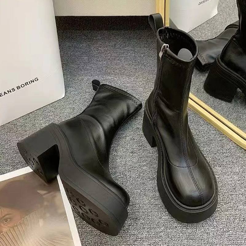 

Женские ботильоны на высоком каблуке, модная обувь на массивном каблуке, зимнее платье, дизайнерские туфли-лодочки, новинка 2025 года, уютный готический челси Botas De Mujer