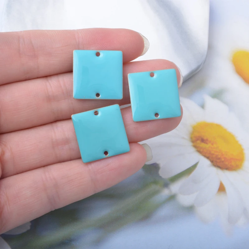 10 Stück Kupfer-Zweiseitige Emaille-Quadrat-Anhänger-Verbinder für Halsketten, Armbänder, Schlüsselanhänger, DIY-Schmuck und Ohrringherstellung – Detail 8