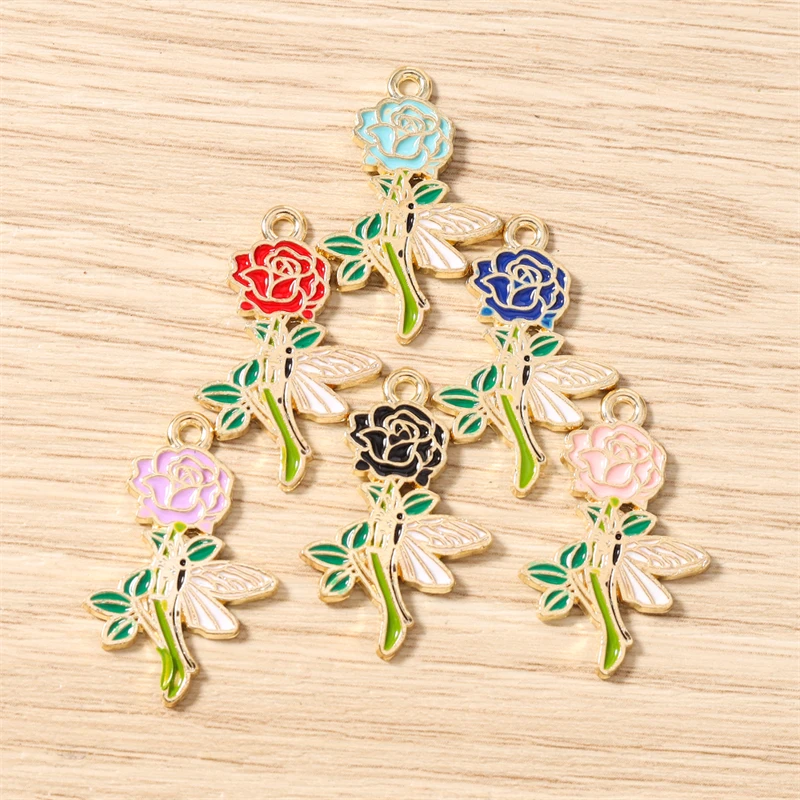 10 Stück 18x28mm Niedliche Emaille-Rosenblüten-Anhänger für Schmuckherstellung, Halsketten, Ohrringe, Armbänder, DIY-Bastelzubehör – Detail 12