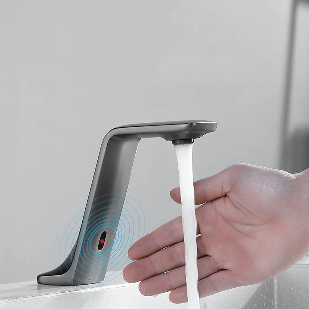 Torneira Automática da Bacia do Banheiro Touchless Sensor de Movimento Infravermelho Inteligente Lavagem Única Mão Fria Arma Cinza Bronze