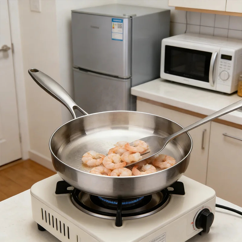 Nueva sartén de acero inoxidable 304, sartén antiadherente, olla para carne frita, utensilios de cocina sin recubrimiento para estufa de Gas y Cocina de Inducción