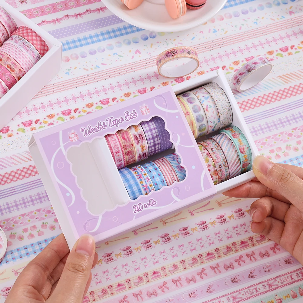 20 Rollen Makronen-Farbige Washi-Tapes mit Kirsch-Dessert-Motiven, Dekorative Klebebänder für Tagebücher, Scrapbooking und Planer-Zubehör – Detail 3