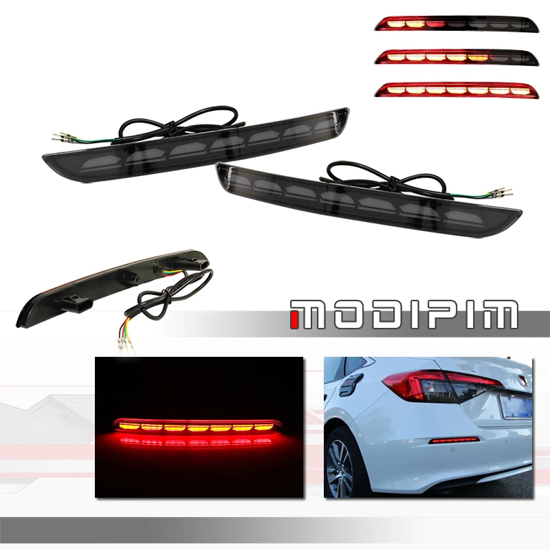 

Red LED Car Rear Bumper Reflector Tail/Brake Light, Rear Fog Lights w/ Sequential Turn Signal For 2022-up 11th Honda Civic Sedan