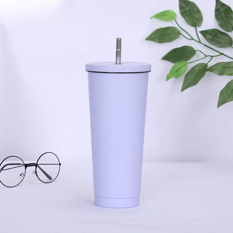 500/750ml Large Capacity Stainless Steel Double Wall Vacuum Insulated Tumbler with Straw and Lid Coffee Mug Travel Cup Boba Cup