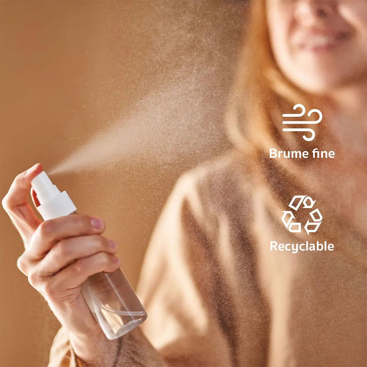 透明な白いプラスチックスプレーボトル,詰め替え可能な噴霧器,空の化粧品容器,香水瓶,女性へのギフト,100ml