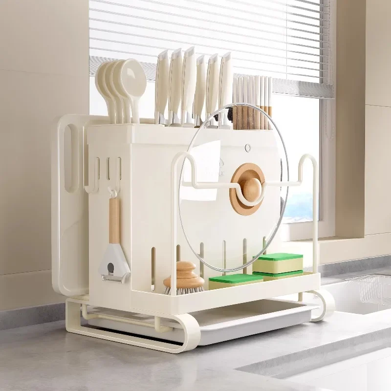 

Kitchen rack, knife holder, countertop, multifunctional household kitchen knife, cutting board, lid, integrated storage rack