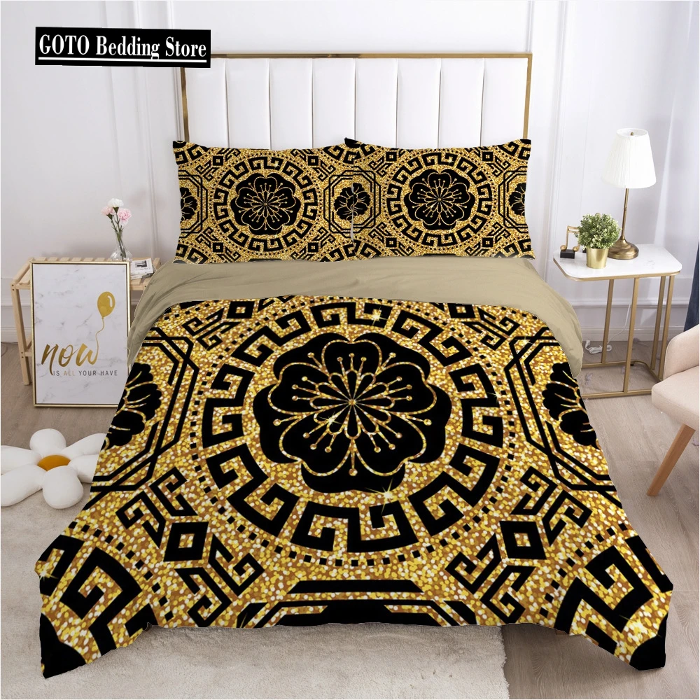 

Golden Luxury Bedding Set for Bohemian High-grade Luxurious 100% Hot Duvet Cover Sets Queen Size Double Boho Bed Linens Set