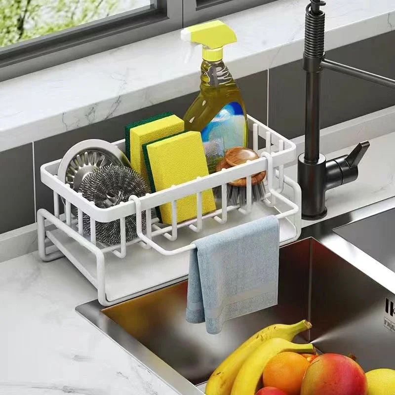 Useful Things for Kitchen Sponge Holder Kitchen Storage Organization Multifunctional Organizer Shelf Bathroom Storage Rack Home