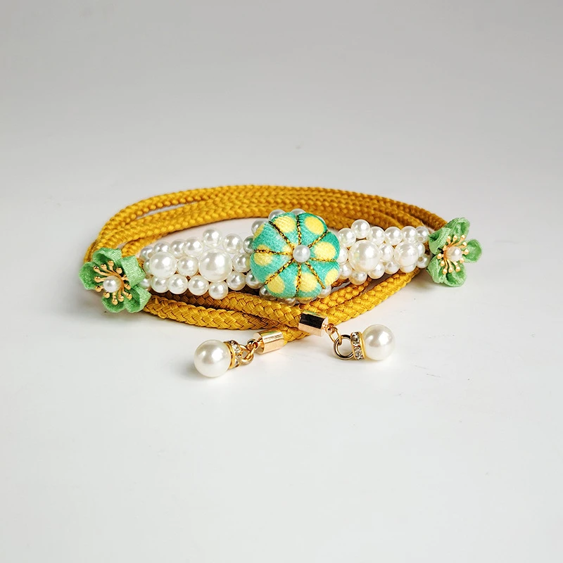 

Japanese Kimono Obijime Cord Handmade Pumpkin Flower Pearl Waist Tie Yukata Belt Accessory Sash Rope Handmade Kimono Cord himo