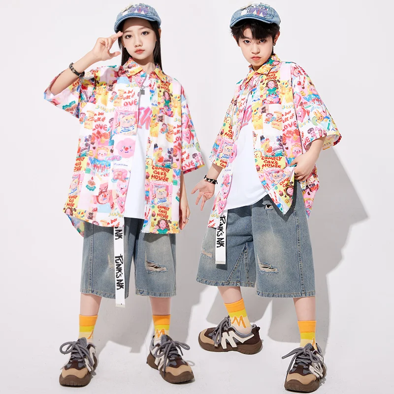 Mädchen Streetwear Kleidung Jungen Hip Hop Cooles T-shirt Cargo-Shorts Kinder Street Dance Kleidung Sets Kinder Jazz Kostüme Outfits