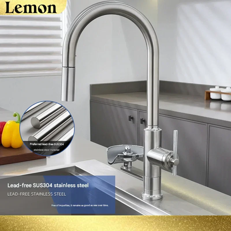 

Современный кухонный смеситель с функцией мойки чашек, керамическим картриджем, выдвижным изливом, распылителем и пружинным механизмом для мытья посуды