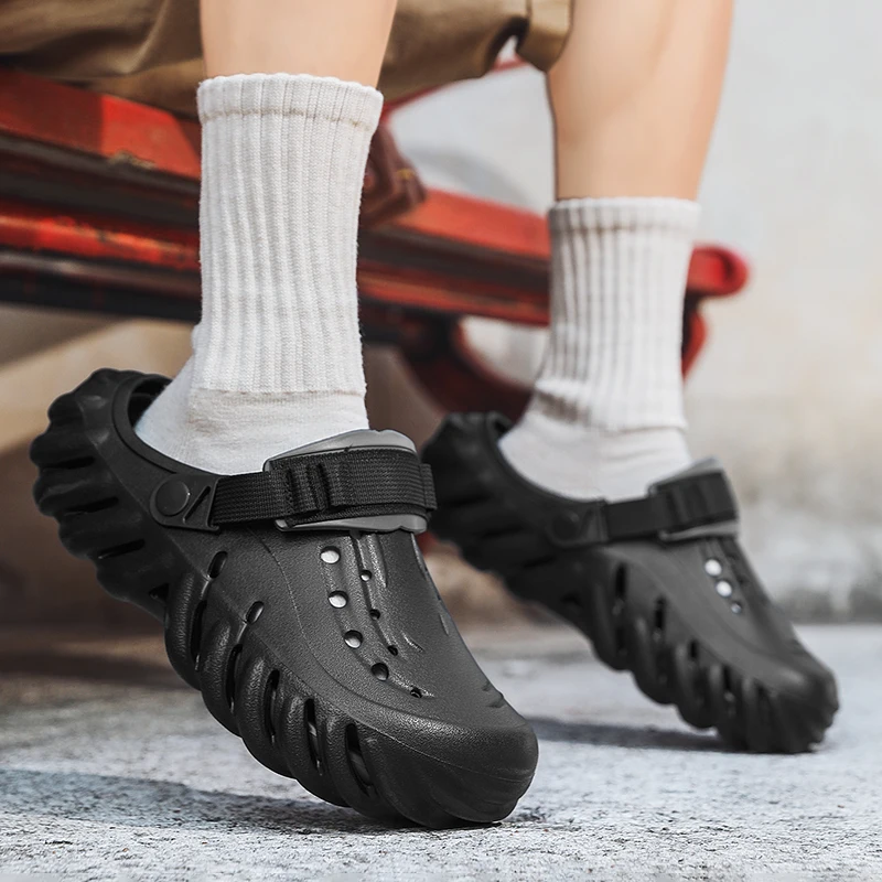 

Лето 2023, новые мужские модные сандалии высокого качества, противоскользящая износостойкая обувь, дышащие тапочки на мягкой подошве с толстой подошвой