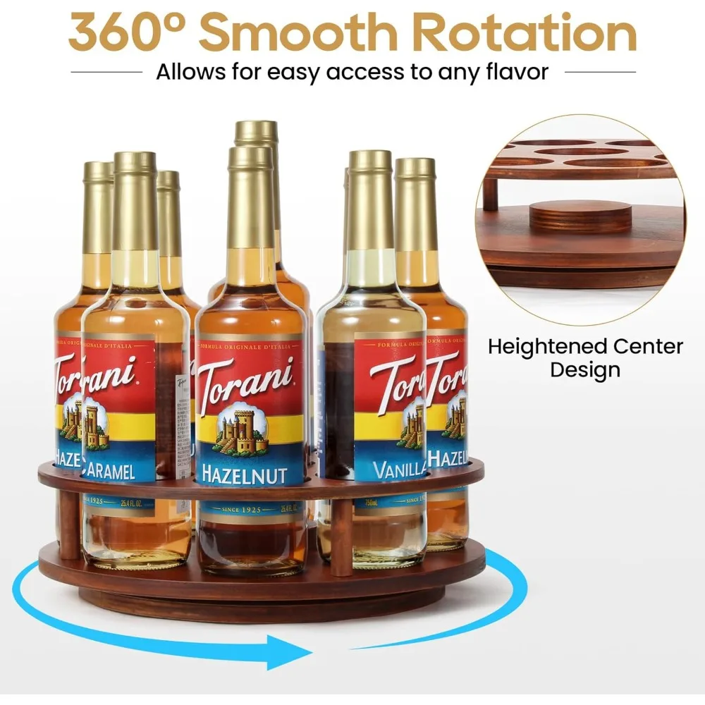 large rotating coffee syrup organizer 9 bottles coffee syrup rack for countertop wood syrup bottle holder stand for coffee bar
