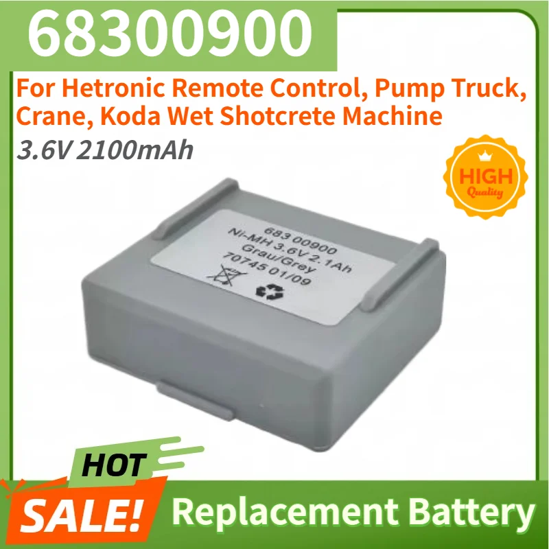 68300900 Ni-MH Replacement Battery 3.6V 2100mAh For Hetronic Remote Control, Pump Truck, Crane, Koda Wet Shotcrete Machine
