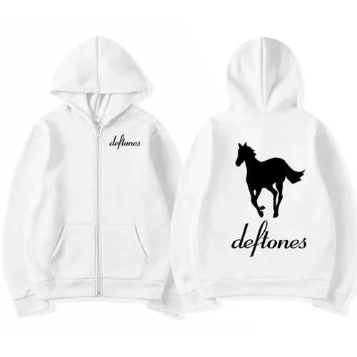 Imagen 2 del producto Deftones-Sudadera con capucha blanca con cremallera, banda de Hip Hop Rock, sudadera con cremallera, sudaderas con capucha de manga larga de gran tamaño, abrigos, ropa informal con cremallera