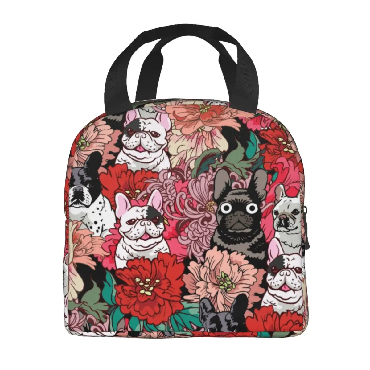 Custom French Bulldog Flowers Insulated Lunch Bags for Outdoor Picnic Frenchie Dog Lover Cooler Thermal Lunch Box Women Children