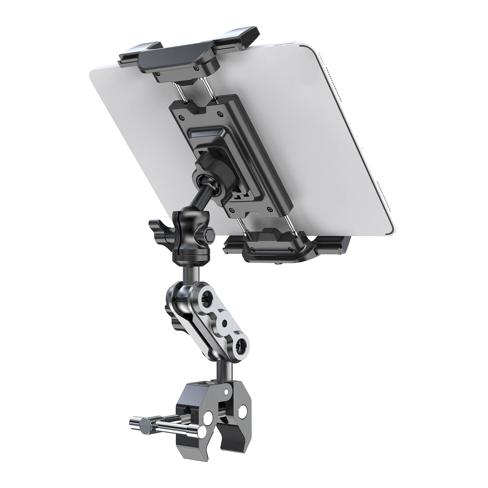 360° Adjustable Tablet Clamp Stand for Treadmill Bike Stroller Wheelchair Mic Stand Mount