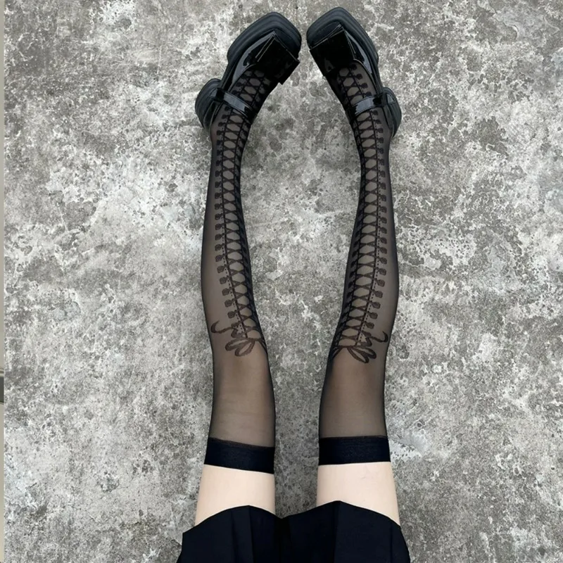 1/2 Paar Lolita Fake Criss-Cross Bow Oberschenkelhohe Socken Damen Japanische Fake Imitation Stiefel Ultradünne Criss-Cross Bowknot Socken
