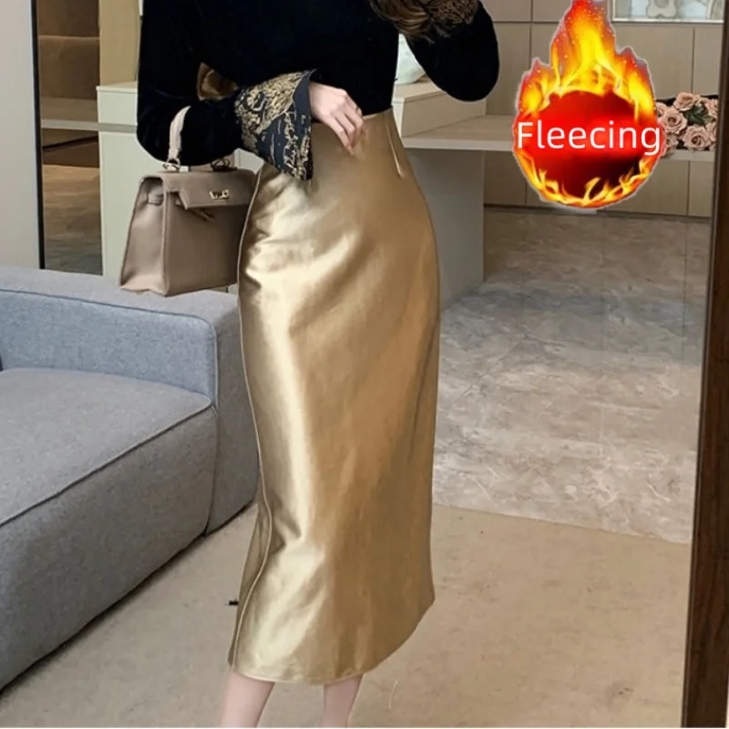 Luxry Thick Skirt Elegant Matching Slim OL  Dress Party Chic Satin A-Line Skirt Trend New In Female Skirts Women French Clothes