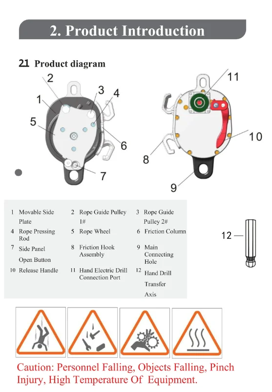 2026 Premium Products Hand Drill Driven Ascending Descender 200KG Fall Arrester Electric Motor Hoist Rope Diameter 10.5-11MM