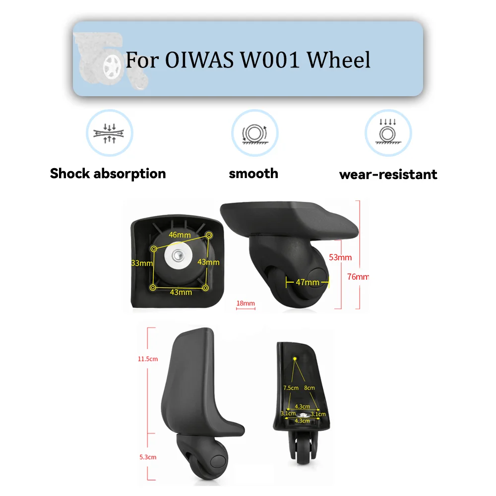 For OIWAS W001 Universal Wheel Black Replacement Suitcase Silent Smooth Shock Absorbing Rotating Accessories Wheels