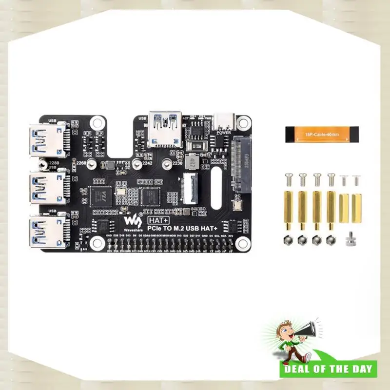Entrega em 24 horas Waveshare suporta protocolo Nvme Pcie para M. 2 Placa de expansão USB 3.2 para Raspberry Pi 5 Expandir 4 portas USB 3.2