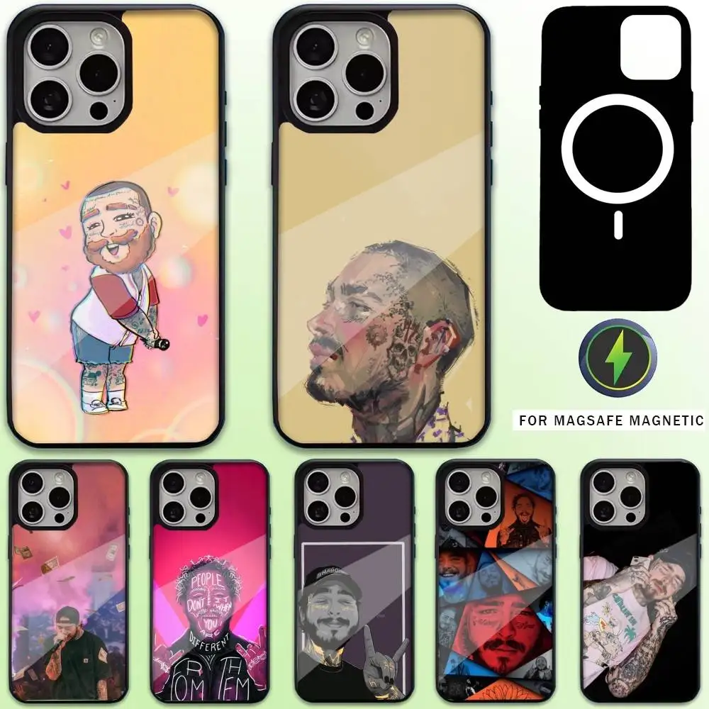 

P-Post Rapper M-Malone Phone Case For iPhone17,16,15,14,13,12,11 Plus,Pro Max Magnetic For Magsafe Wireless Charging