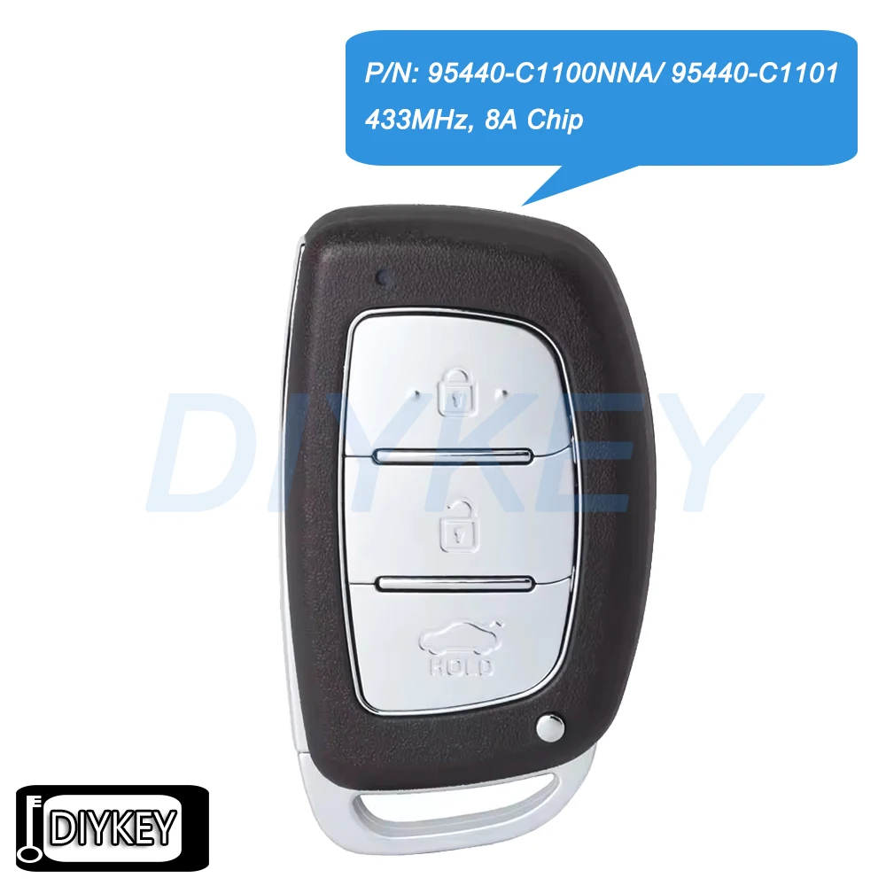 

3 кнопки, умный дистанционный автомобильный брелок, 433 МГц, 8 А, чип для Hyundai Sonata 2015 2016 2017 CQOFD00120 P/N: 95440-C1100NNA, 95440-C1101