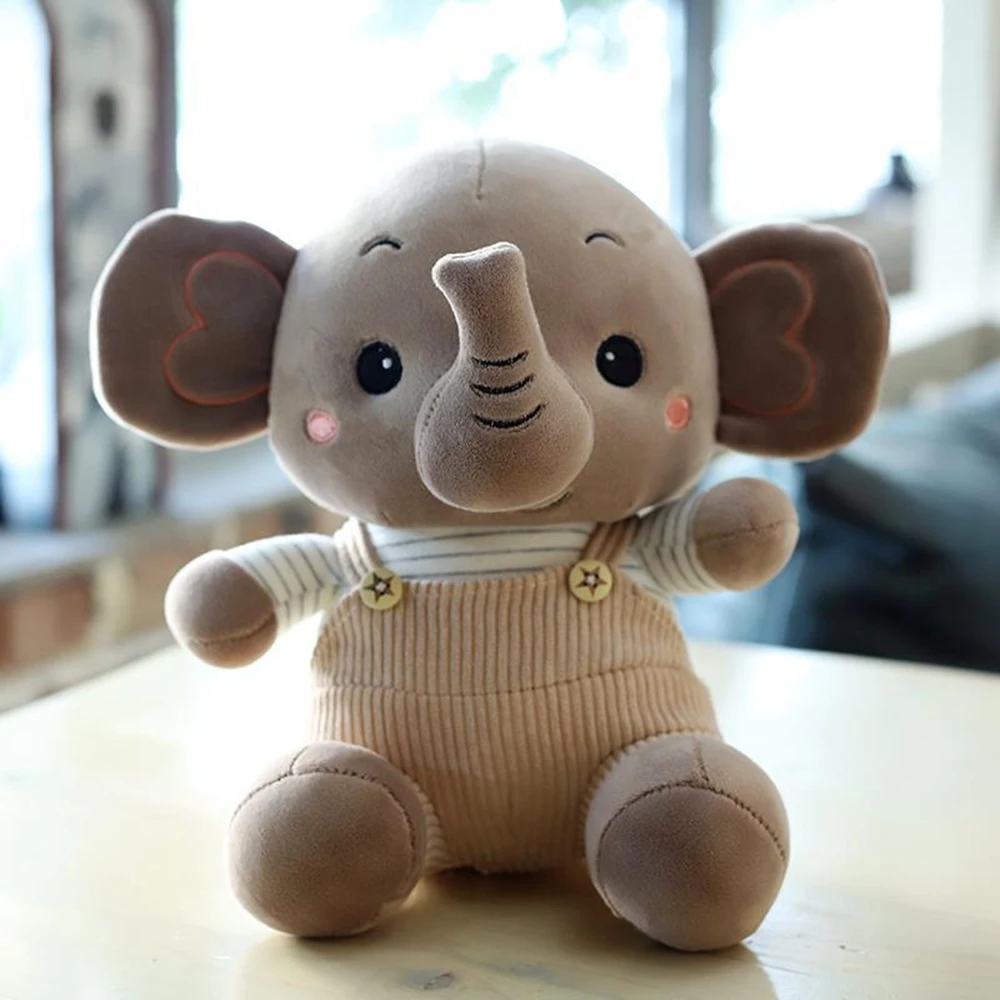 22CM Cute Overalls Elephant Plush Toy Sitting Posture Drag Baby Elephant Long Nose Doll Birthday Gift For Children And Friends