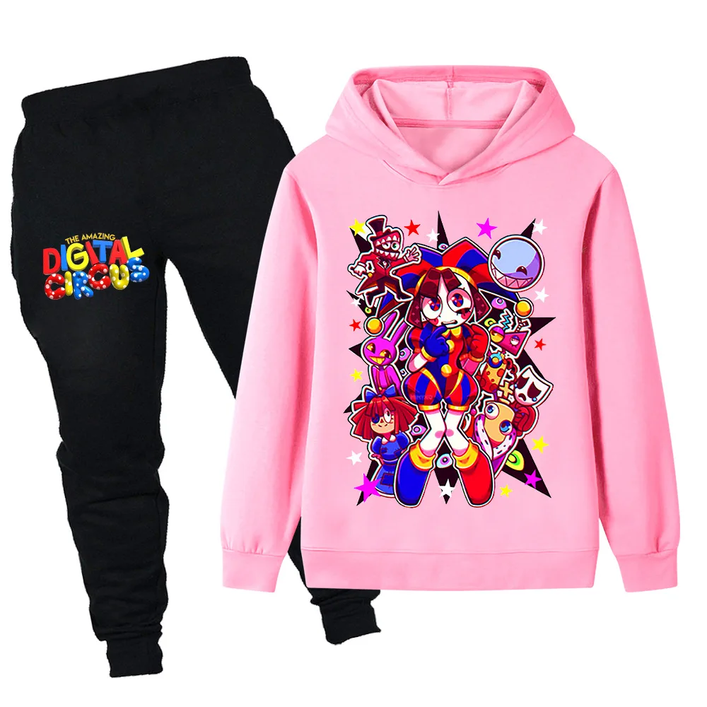 

The Amazing Digital Circus Fun Print Girls Long Sleeve Top + Pants Set Fall & Winter Casual Comfortable Kids Two Piece Set