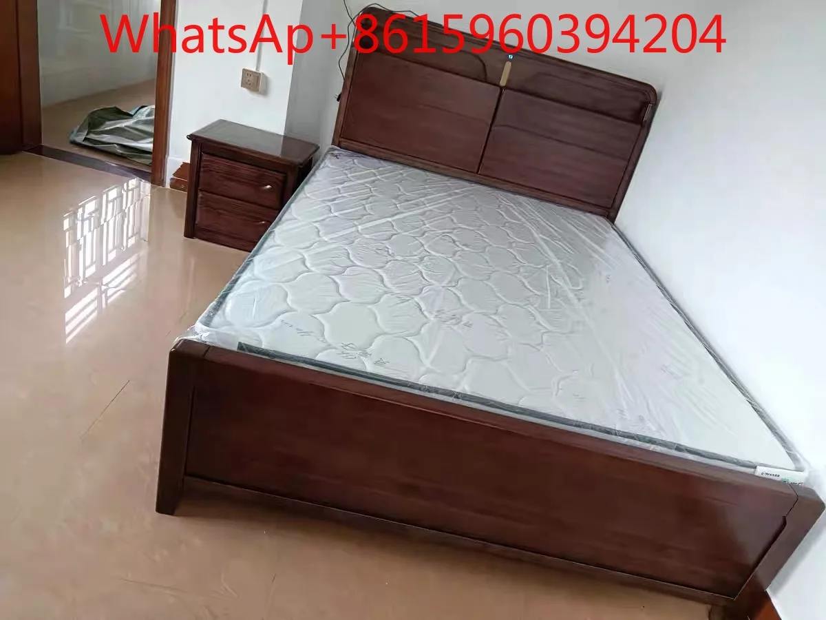 Walnut solid wood bed double bed 1.8 meters Chinese modern simple air pressure storage master bedroom 2.2 meters large