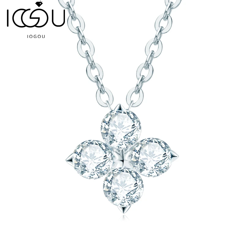 

IOGOU Trendy Woman Jewelry 2023 3mm Moissanite Pendant Necklace for Women Original 925 Sterling Silver Vintage Clover Choker