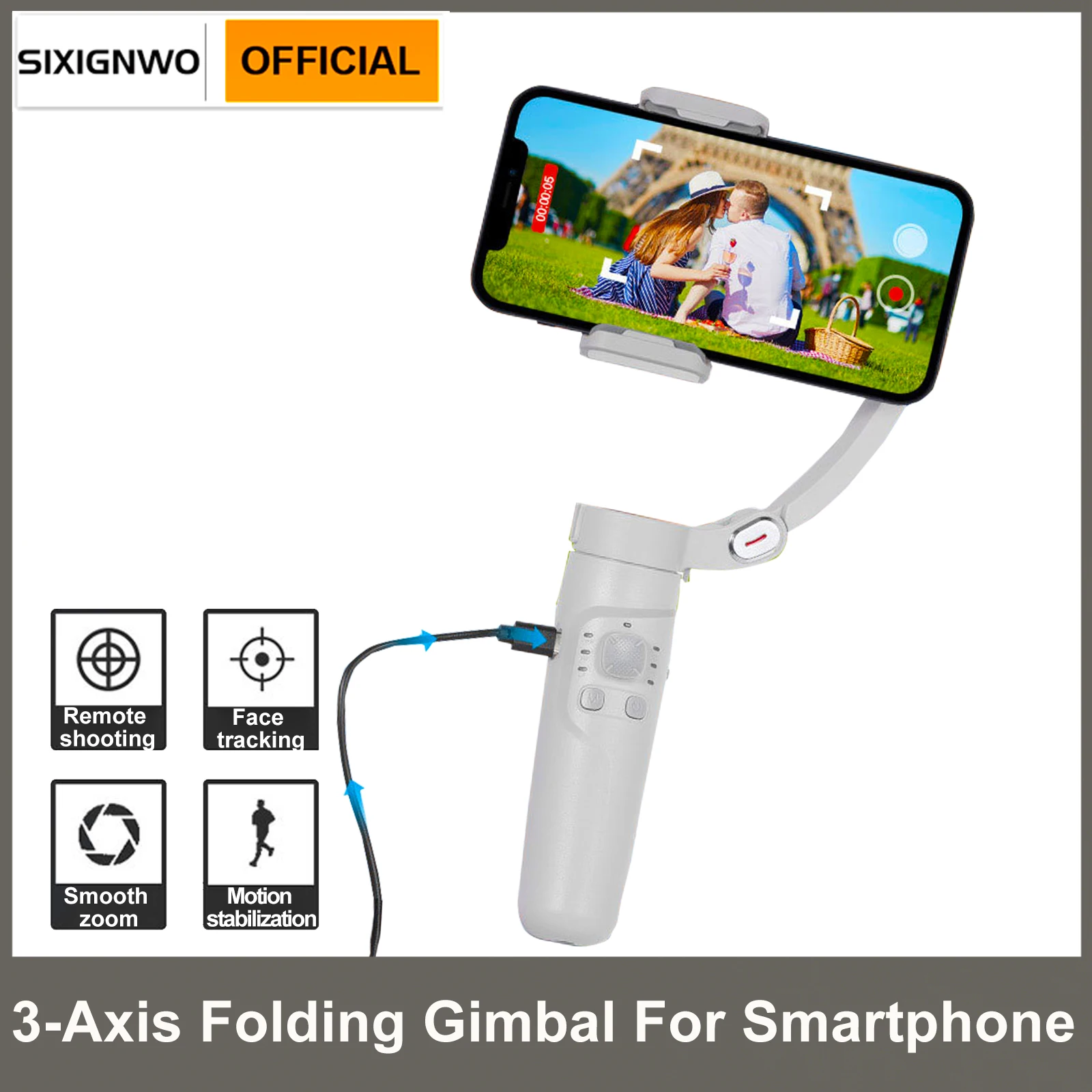 SIXIGNWO Smooth Smartphone Handheld Gimbal 3-Axis Portable Phone Tripod Stabilizer for iPhone 14 pro max/Xiaomi/Huawei/Samsung