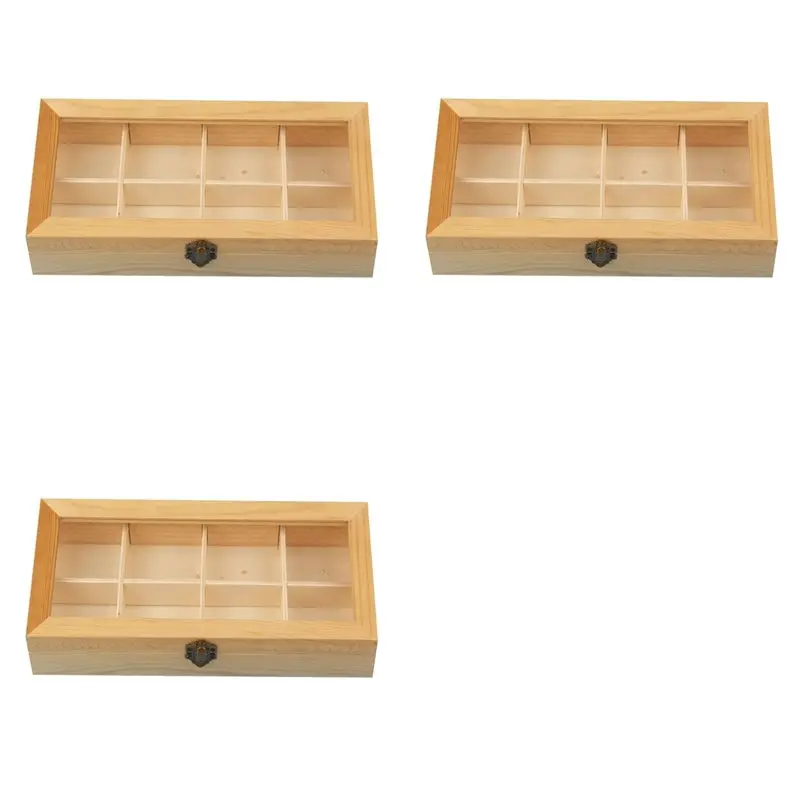 

【ELECTRONIC-ACCESSORIES】3X 8Compartment Display Cabinet Wooden Tea Coffee Rack Storage Box Storage Box