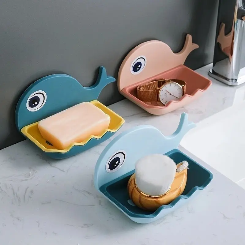 

Whale Soap Box Bathroom Storage Shelf Wall Cartoon Soaps Dish Holders Mounted Soaps Box Draining Organizer Tray Plastic Supplies