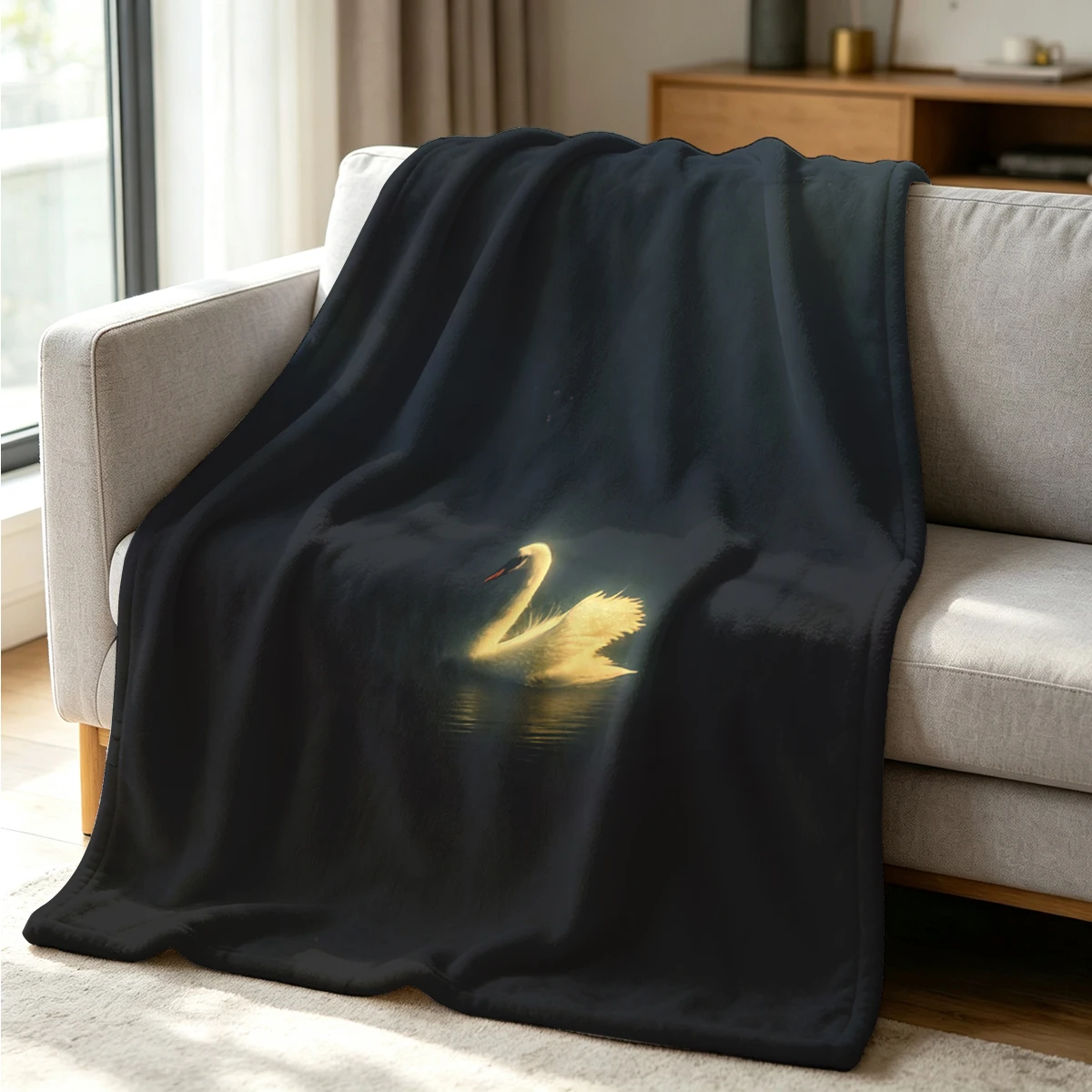 Glow Swan Flannel Blanket Warm Soft Halloween Christmas Couch Warm Cozy Decorative Decor Gift for All Season