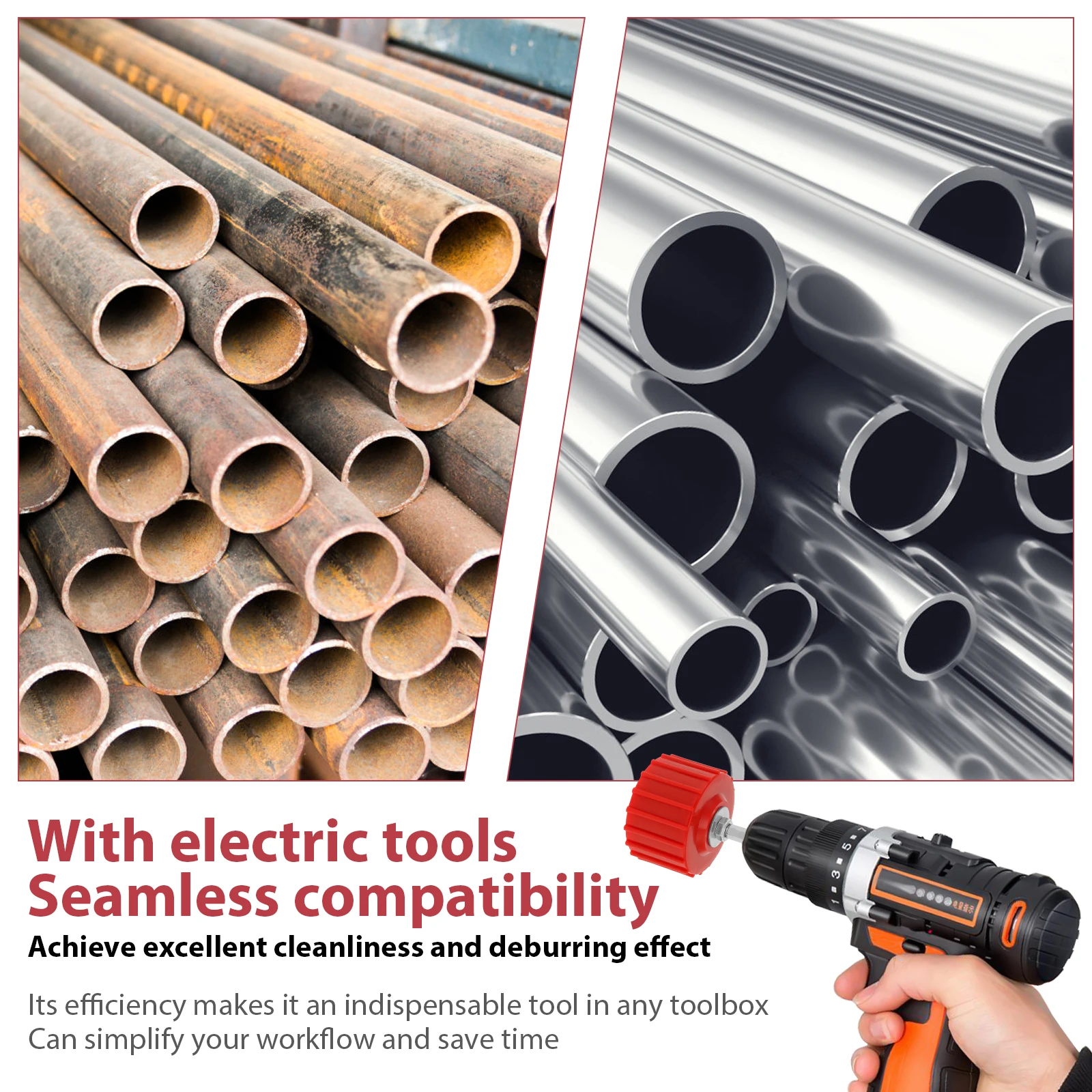 고효율 청소 구리 파이프 튜브, 녹 제거, 다목적 견고한 튜브 청소 브러시, 직경 1 인치, 2 인치, 3 인치, 4 인치