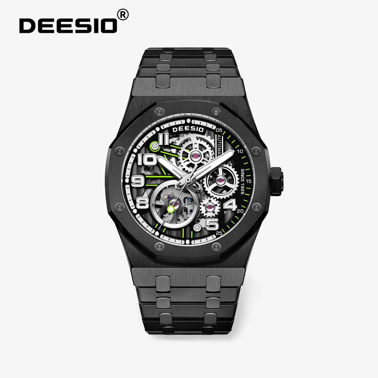 Deesio Automatische mechanische Uhr für Herren, luxuriöses Saphirglas-Gehäuse aus 316L-Edelstahl, Business-Stil, wasserdicht, 30 m