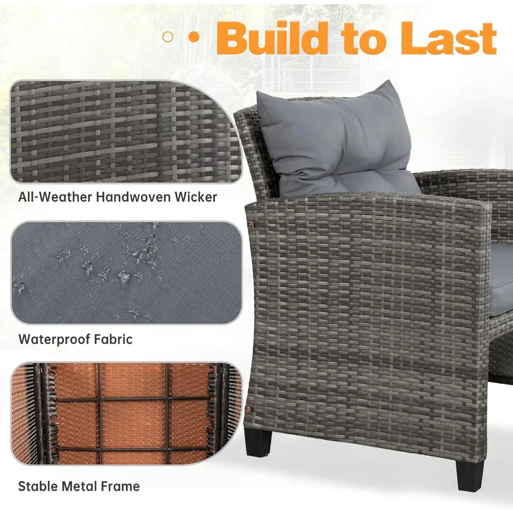 مجموعة أثاث الفناء مكونة من 5 قطع، مجموعة محادثة للفناء الخارجي مع مسند، كراسي خارجية من الروطان لجميع الأحوال الجوية مع